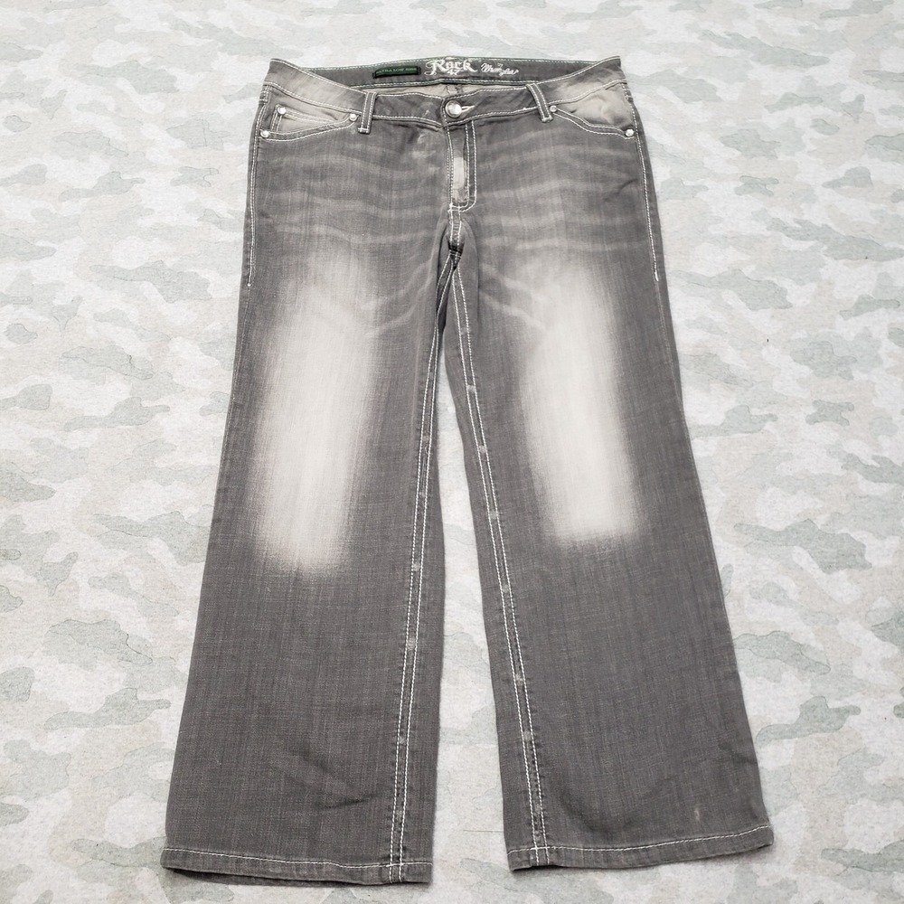 Rock 47 Wrangler Jeans Womens 13/14 Gray Ultra Low Rise Denim Medium Wash